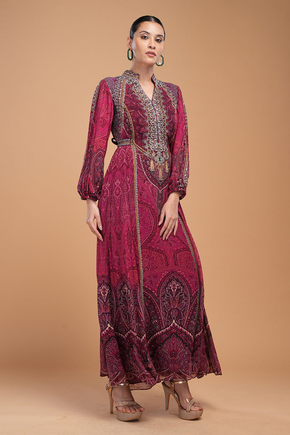 Wine Printed Kaftan