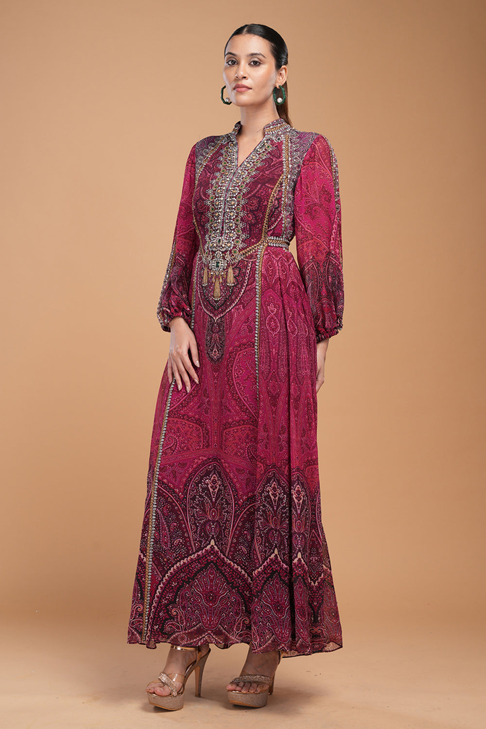 Wine Printed Kaftan