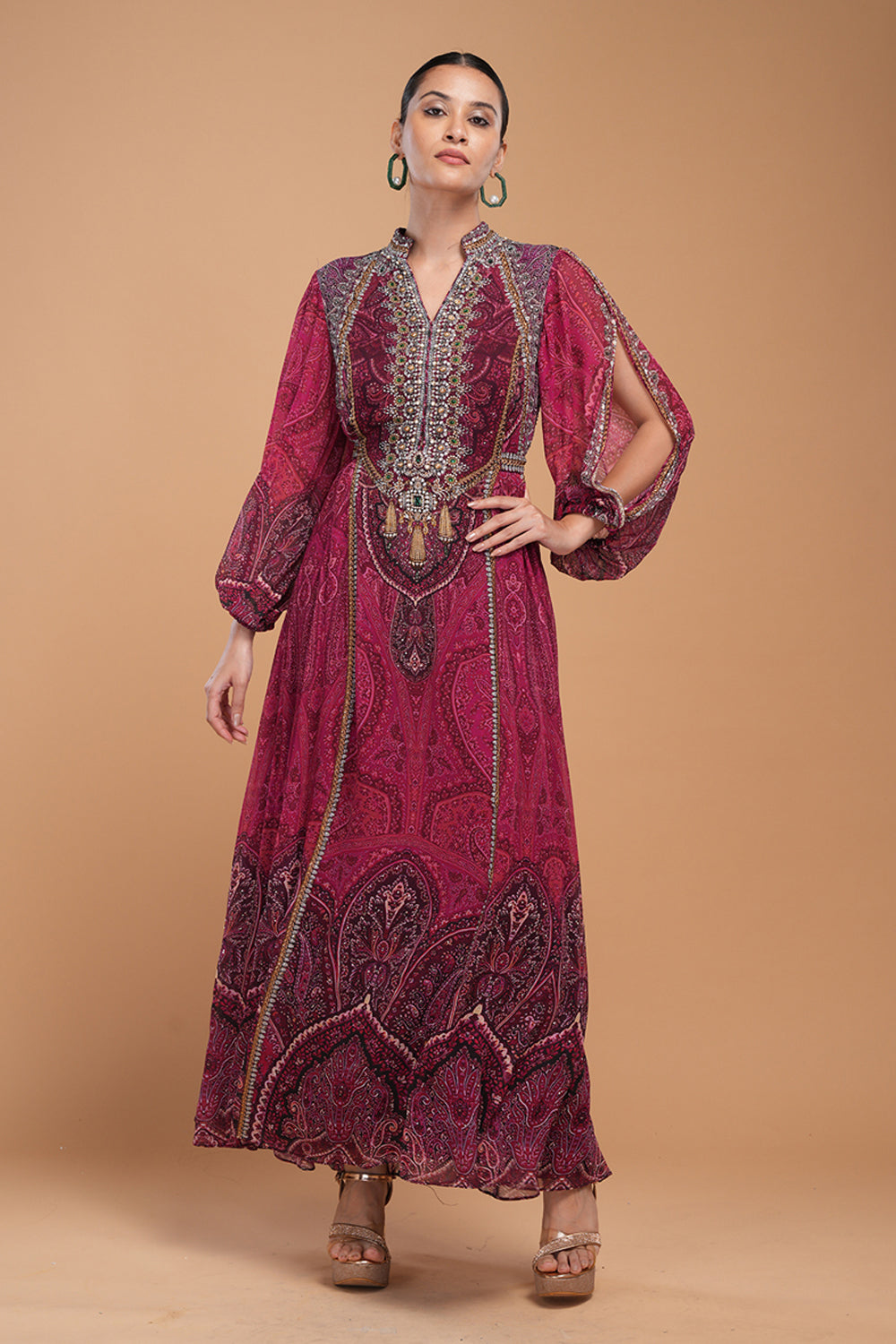 Wine Printed Kaftan