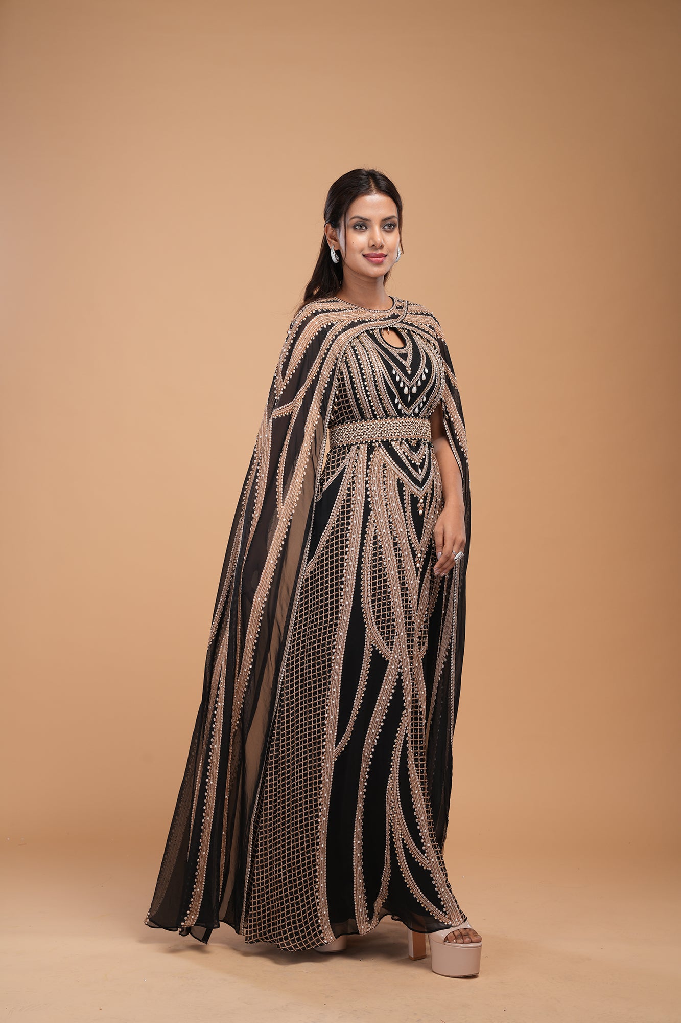 Black And Gold Color Kaftan