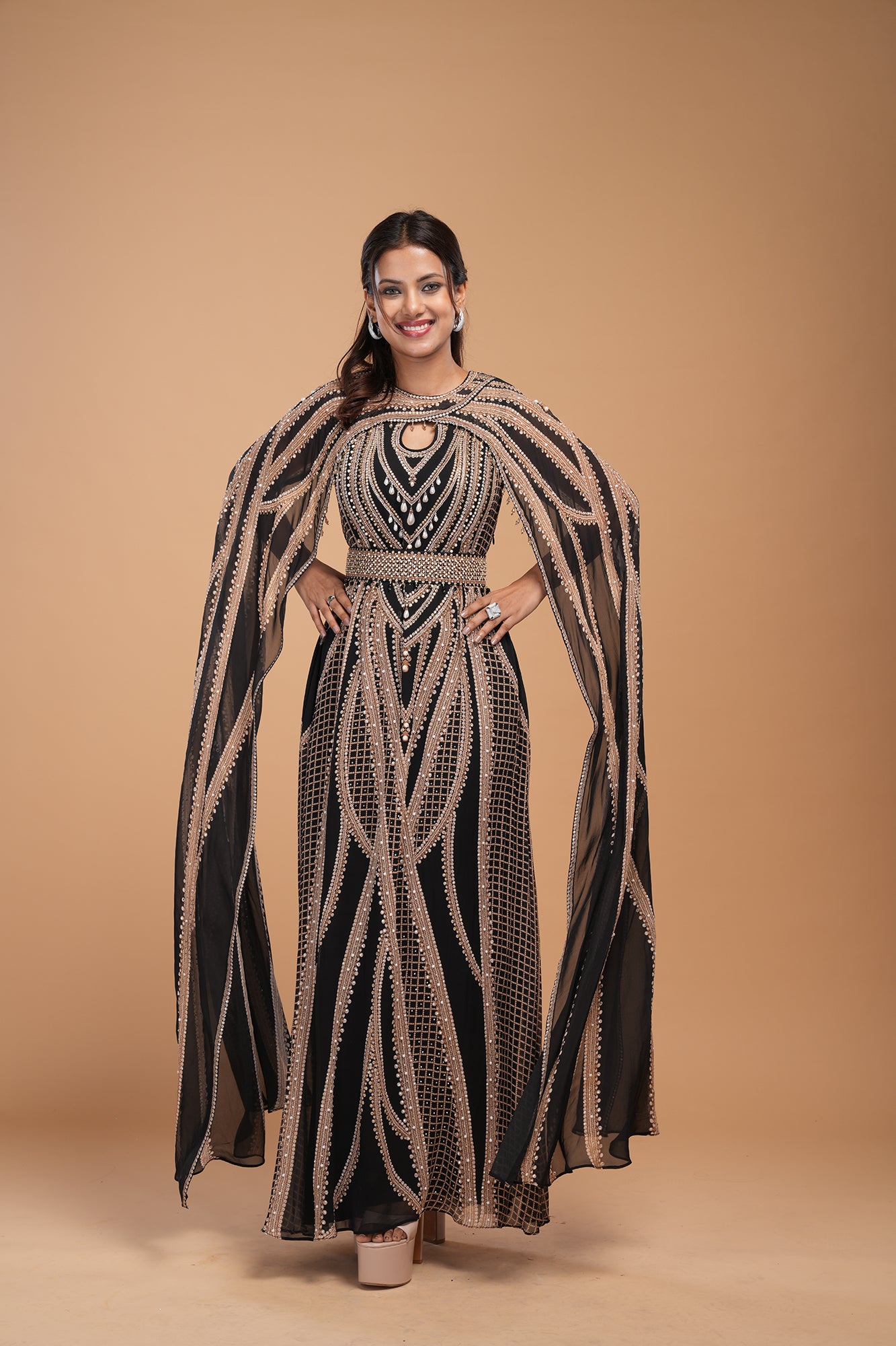 Black And Gold Color Kaftan