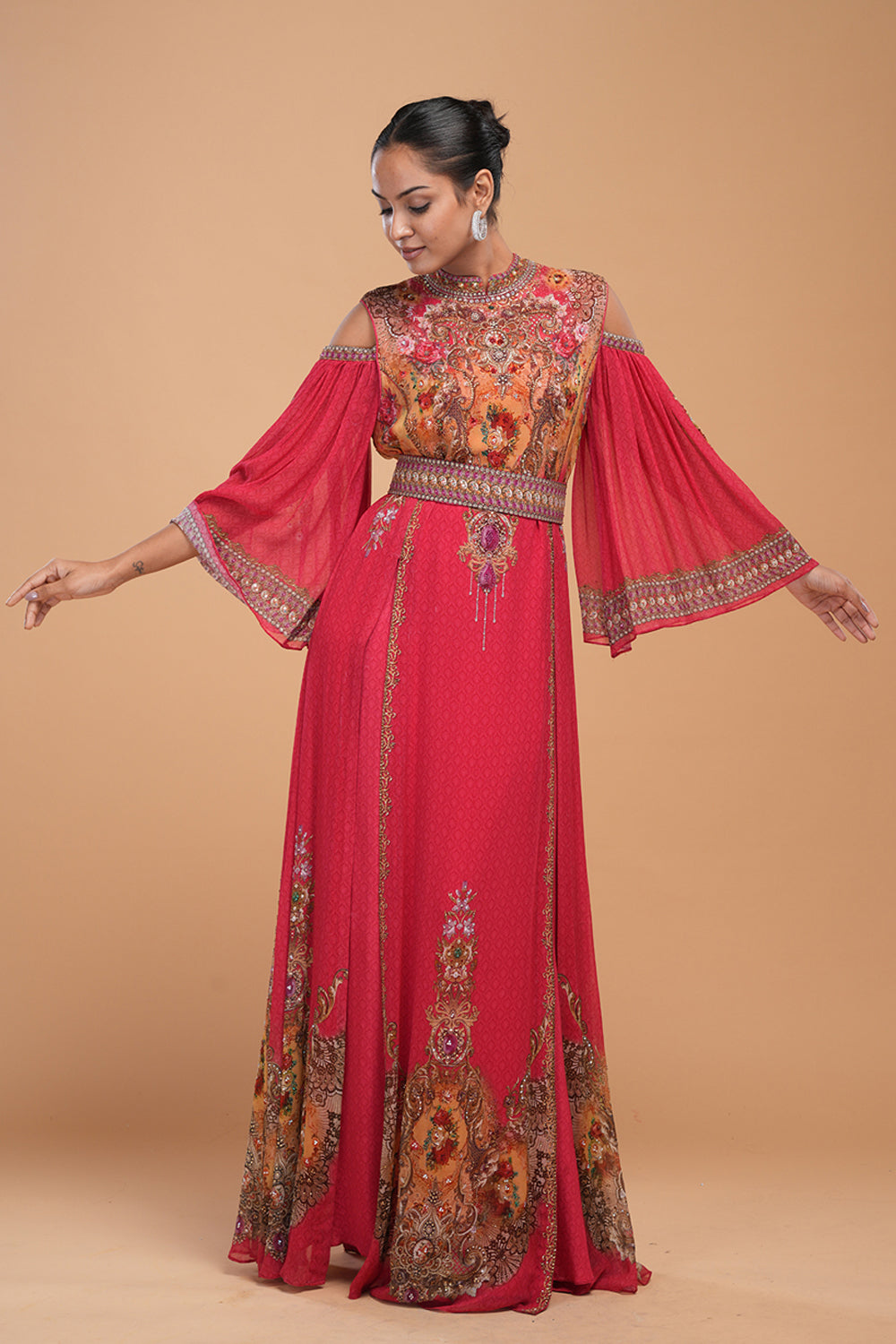 Red Digital Printed Kaftan