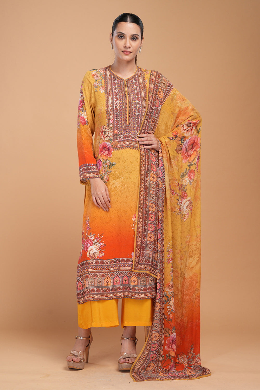 Mustard & Red Color Kurta