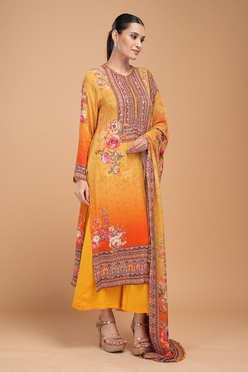 Mustard & Red Color Kurta