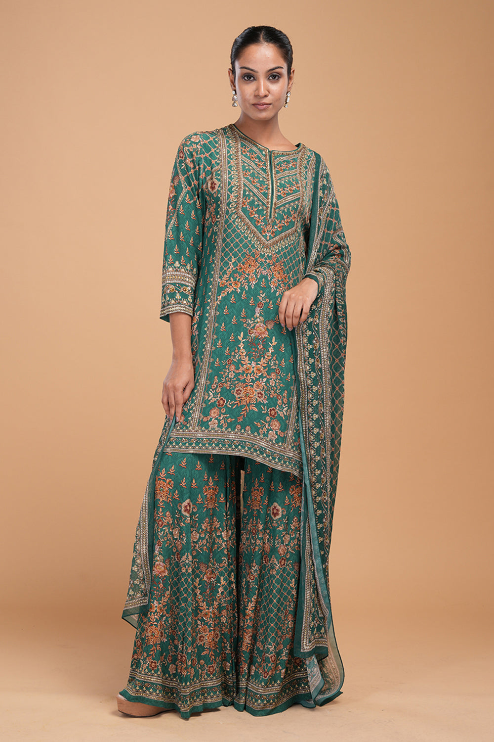 Teal Printed Sharara