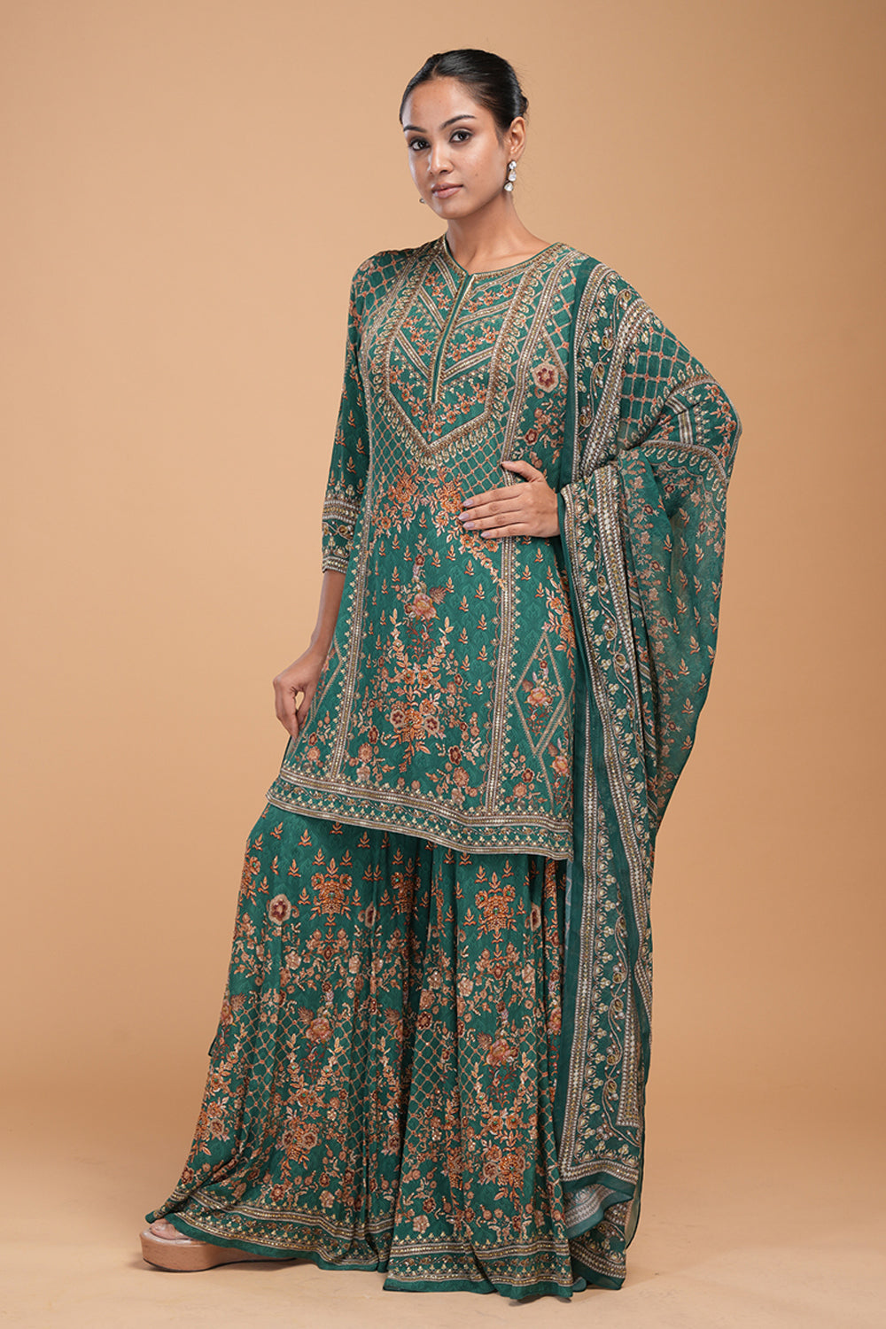 Teal Printed Sharara