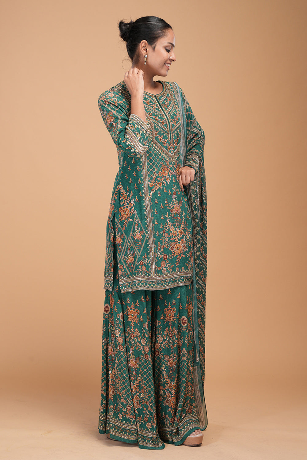Teal Printed Sharara