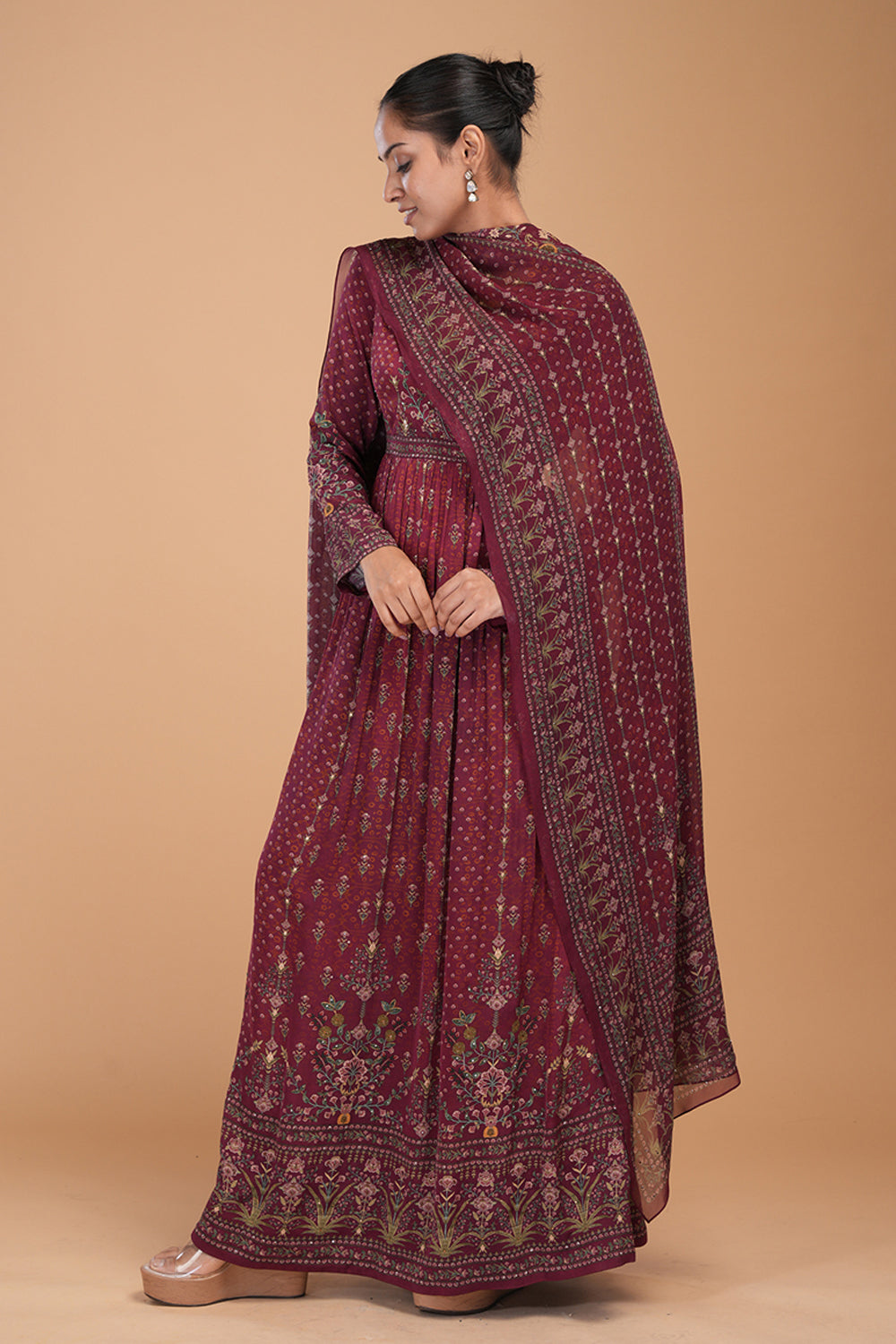 Brown Anarkali Suit Set