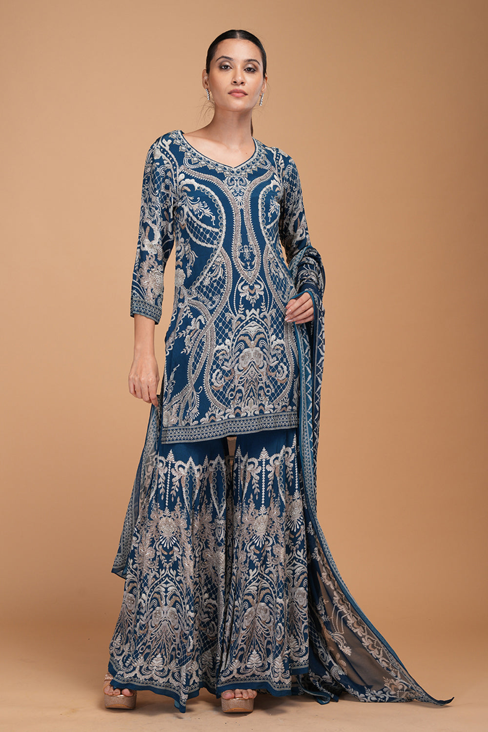Blue Printed Sharara Set