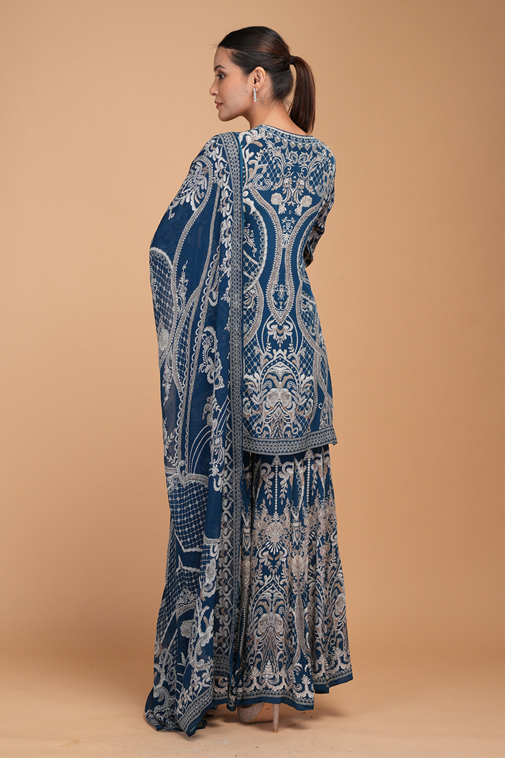 Blue Printed Sharara Set
