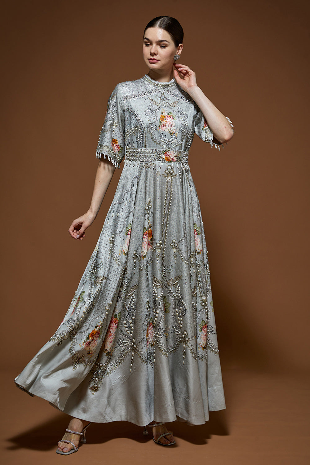 Silver Printed Kaftan
