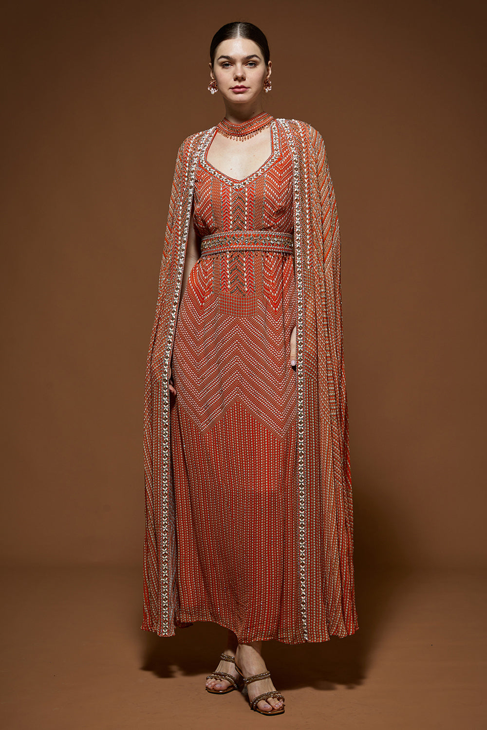 Orange Embellished Kaftan