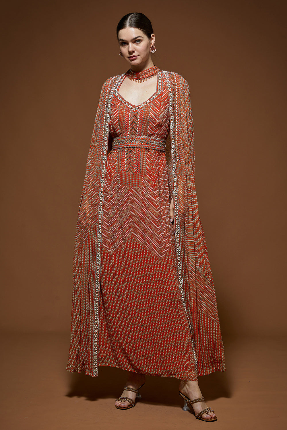 Orange Embellished Kaftan