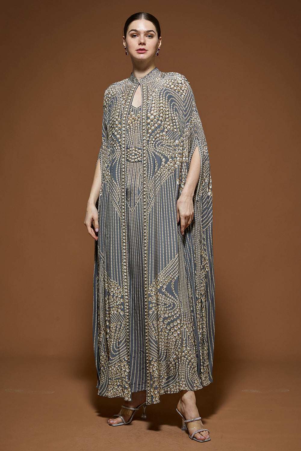 Grey Hoor Cape Kaftan Gown