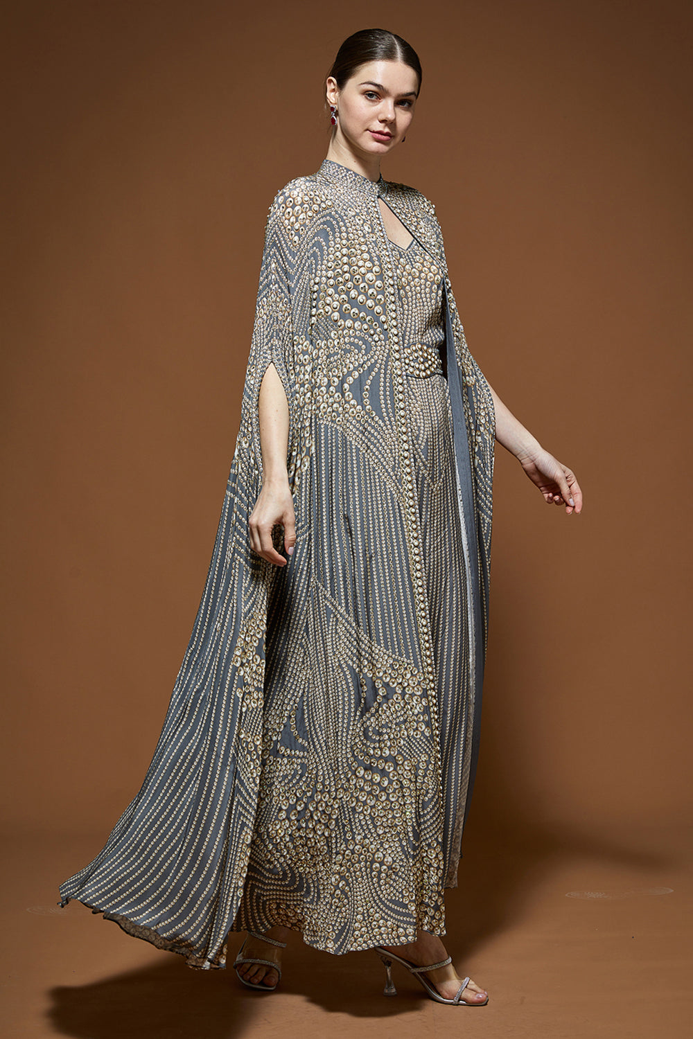 Grey Hoor Cape Kaftan Gown