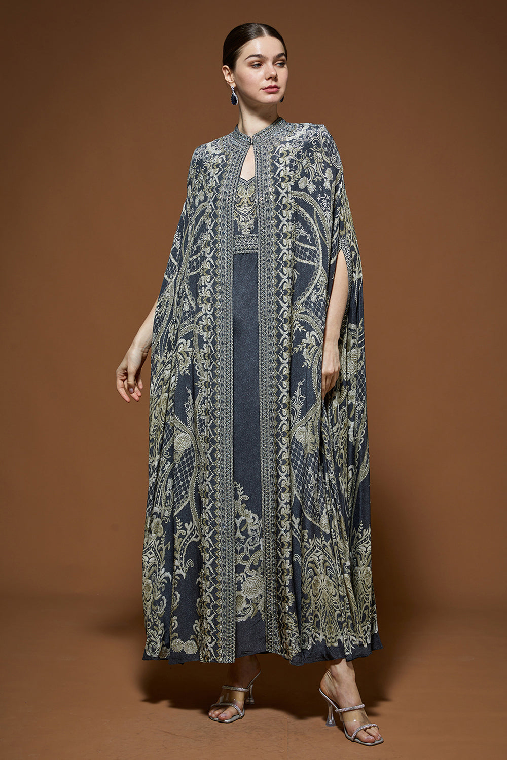 Grey Nakashi Cape Kaftan Gown