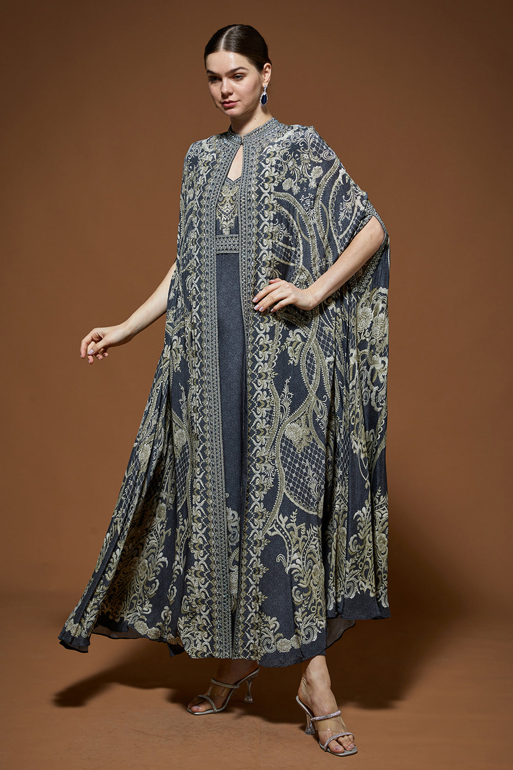 Grey Nakashi Cape Kaftan Gown