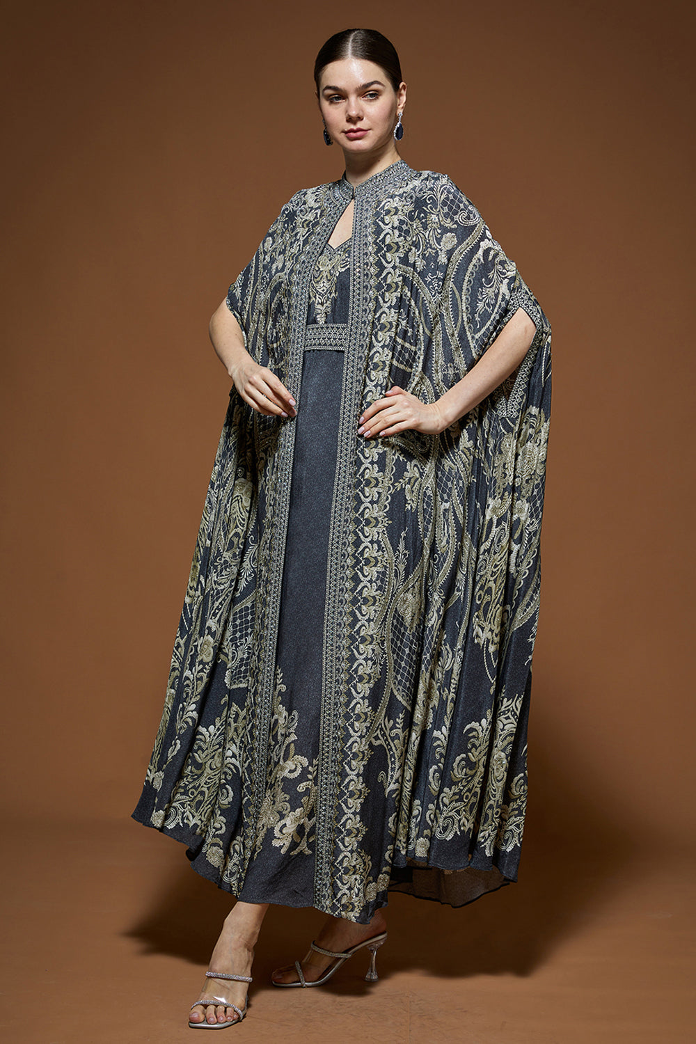 Grey Nakashi Cape Kaftan Gown