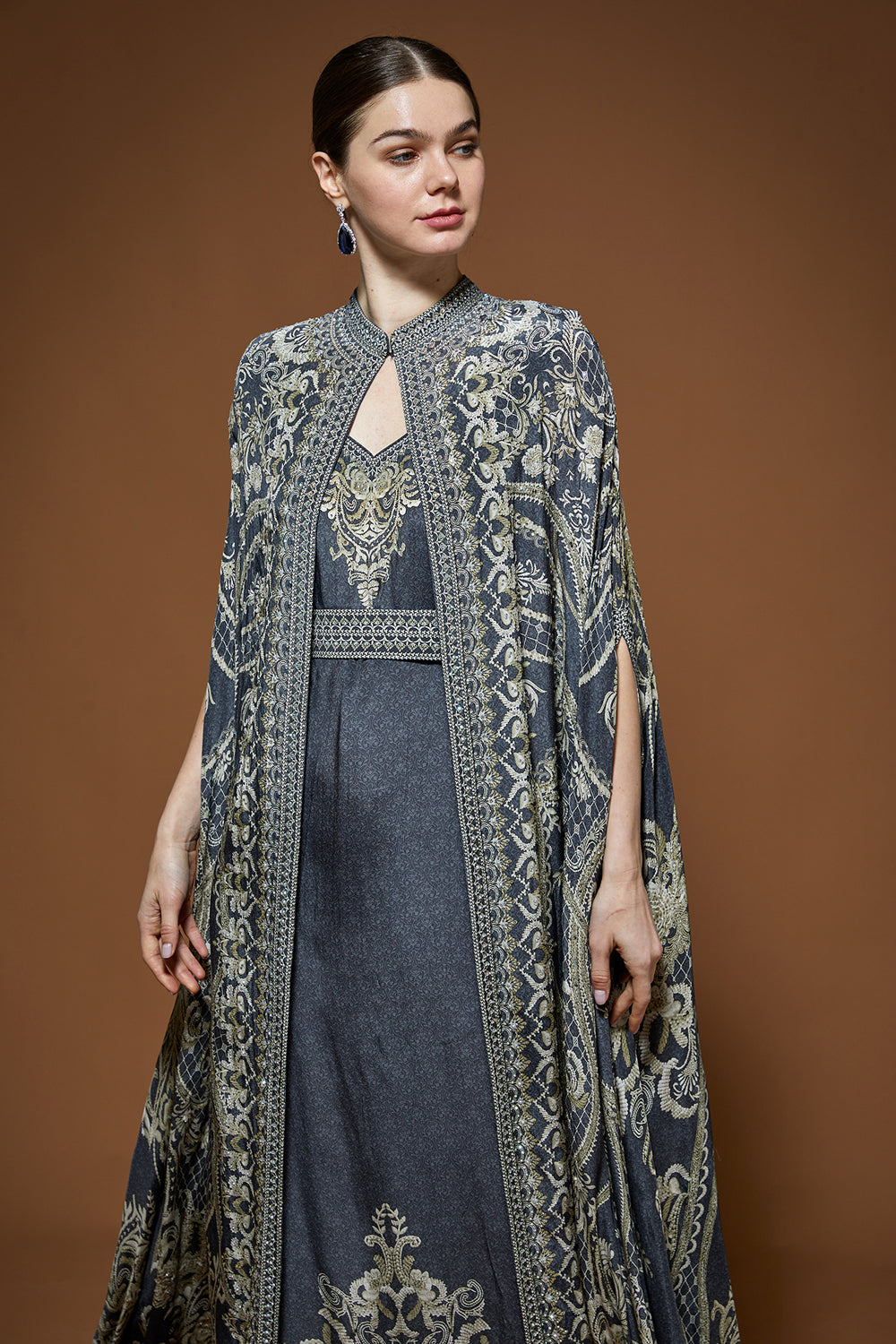 Grey Nakashi Cape Kaftan Gown