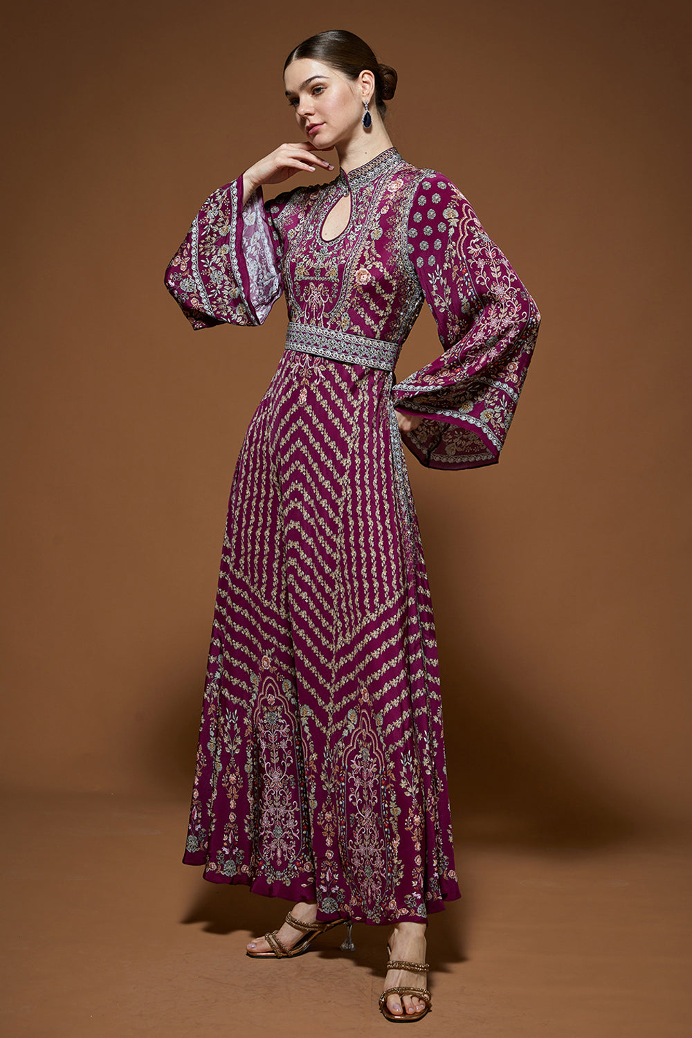 Wine Bejewelled Gown