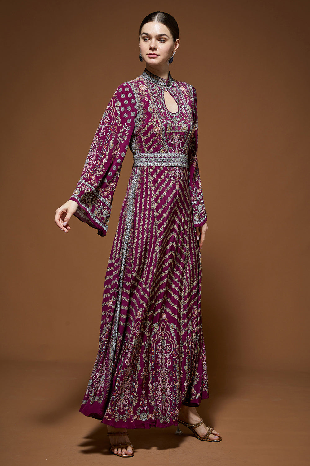 Wine Bejewelled Gown