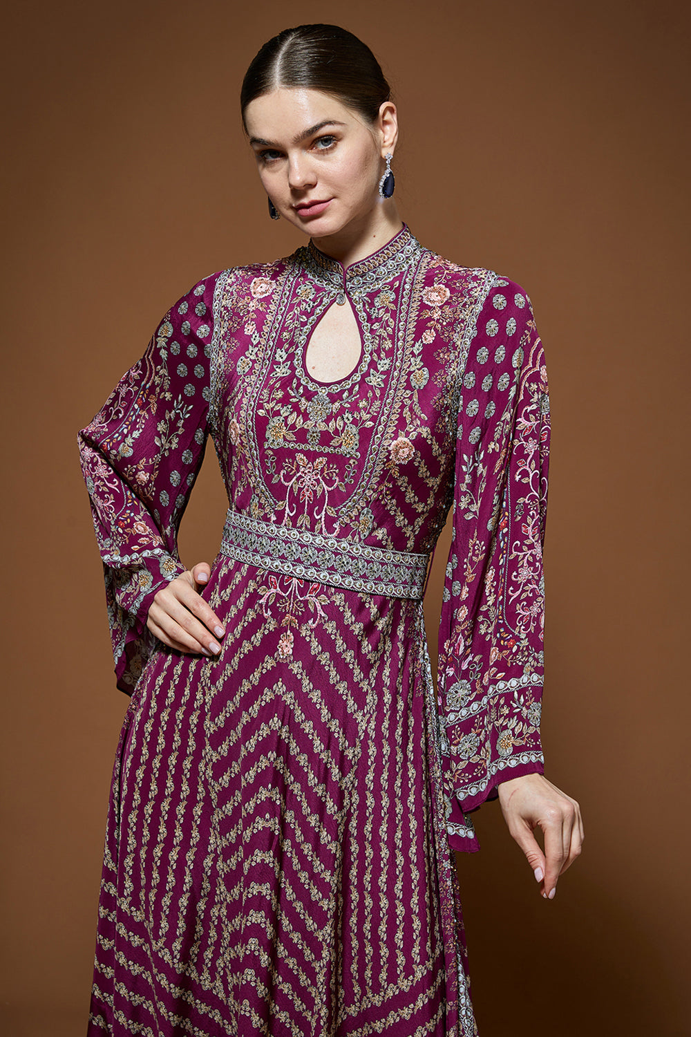 Wine Bejewelled Gown