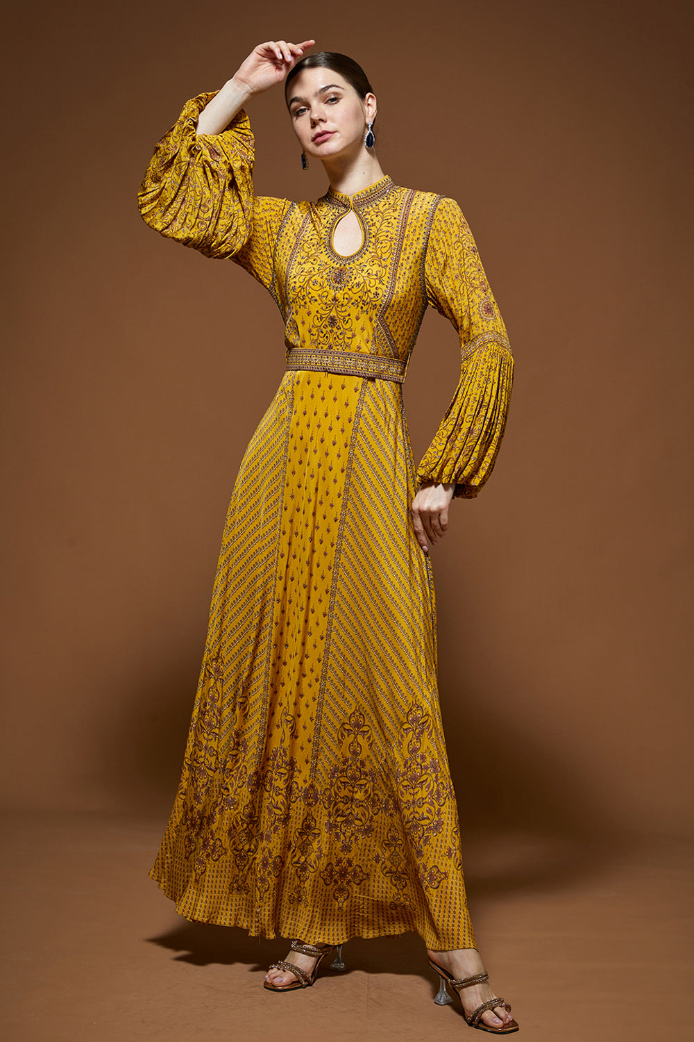 Mustard Ditsy Floral Gown