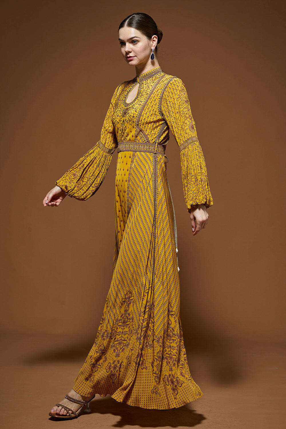 Mustard Ditsy Floral Gown